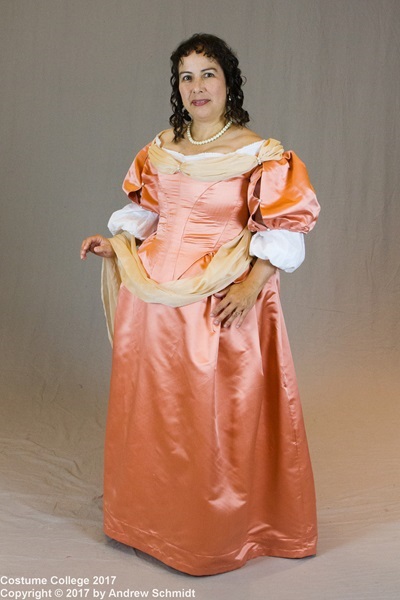 Reproduction 1660s Peach Baroque Cavalier
dress. Nehelenia Pattern 