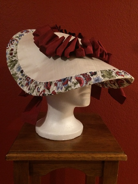 1770s Reproduction Bergere White Hat with Floral Bottom Right Quarter View. 