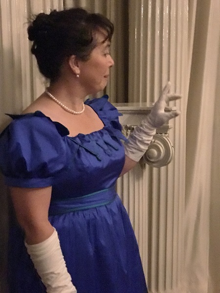 Reproduction 1820s Blue Dress with Van Dyke Points. Worn at PEERS Le Bal des Vampires 2017