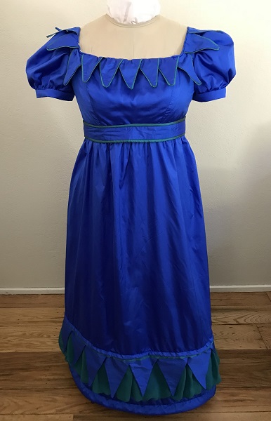Reproduction 1820s Blue Dress with Van Dyke Points Front. 