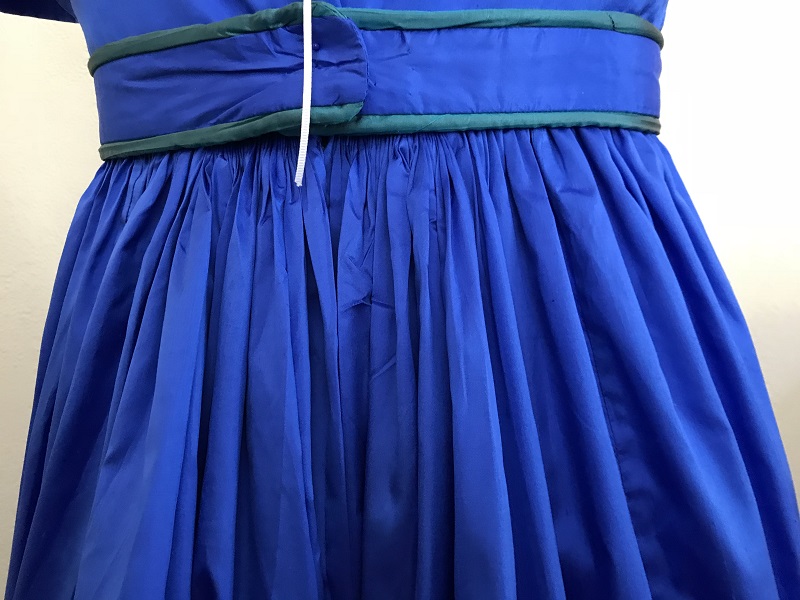 Reproduction 1820s Blue Dress with Van Dyke Points Pleats. 