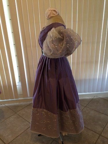 1830s reproduction lavender purple silk romantic era dress side