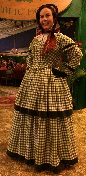 1840s Reproduction Green Plaid Daydress Round Gown. Dickens Fair 2015. 