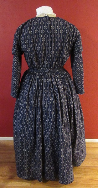 1840s Reproduction Fan Front Navy Daydress Back