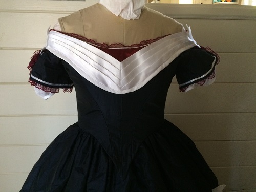 Reproduction Mid Victorian Dark Navy Ballgown Bodice Front