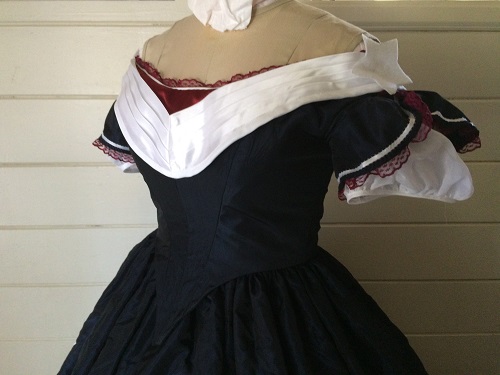 Reproduction Mid Victorian Dark Navy Ballgown Bodice Left Quarter