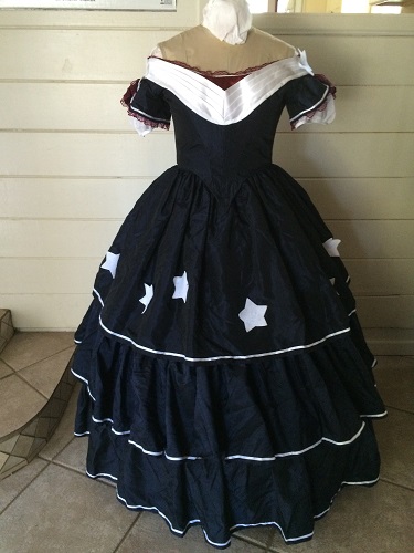 Reproduction Mid Victorian Dark Navy Ballgown Front