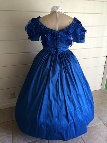 1850s Reproduction Victorian Blue Ballgown Back