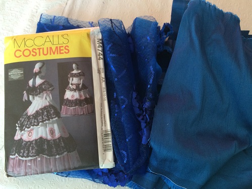 McCall's M4744 Victorian Ballgown Bodice Pattern and blue fabric