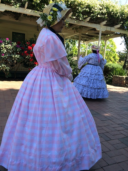 1850s Reproduction Sheer Pink Day Dress at the GBACG BBQ at Rengstorff April 2015. Photo by Christopher Erickson