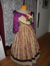 1860s Reproduction Floral Striped Evening Dress right three quarter view