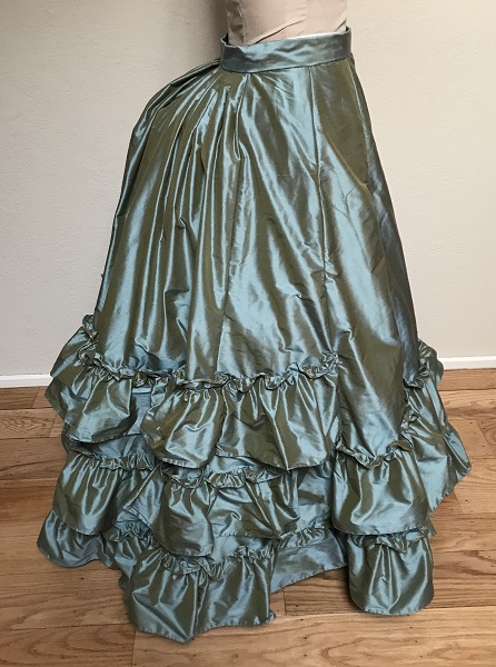 1870s Reproduction Blue Aqua Silk Underskirt Right.