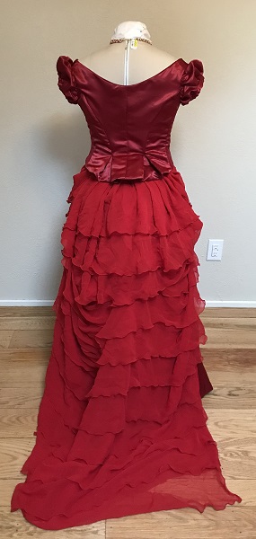 1870s Reproduction Red Bustle Dress Back.