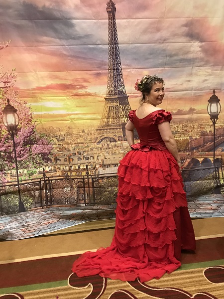 1870s Reproduction Red Bustle Dresses at the at Costume College 2018 social