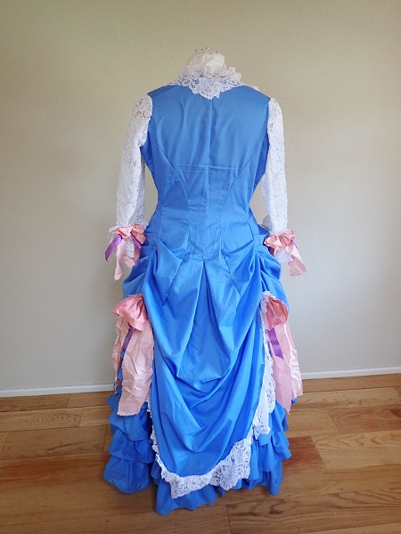 1880s Reproduction Blue Tissot Quiet Bustle Dress Back.