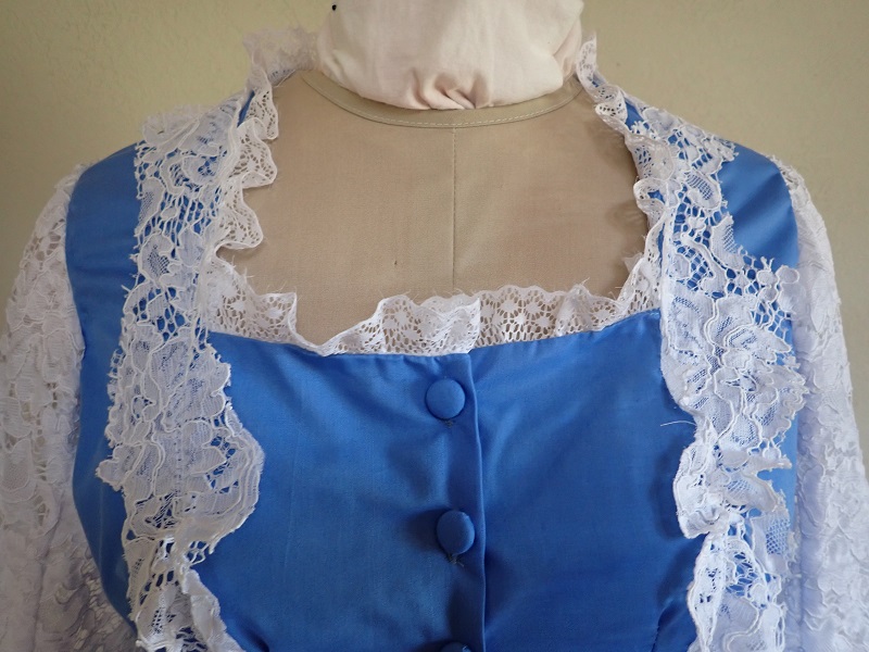 1880s Reproduction Blue Tissot Quiet Bustle Dress Detail 