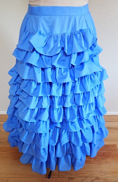 1880s Reproduction Blue Tissot Quiet Bustle Skirt Front. 