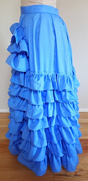 1880s Reproduction Blue Tissot Quiet Bustle Skirt Left. 