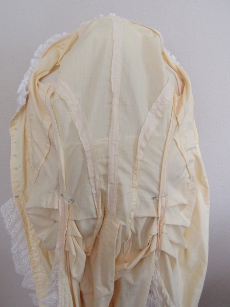 Reproduction 1880s Yellow Polonaise Natural Form Bustle Bodice Inside 