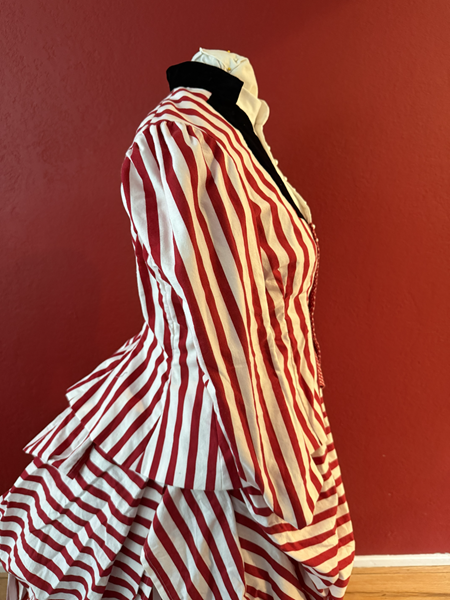 Reproduction 1885 Red Striped Bodice with Plastron Right. Truly Victorian TV460 