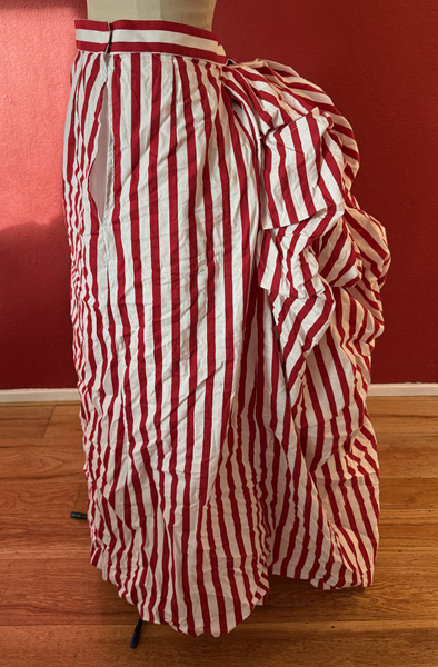 Reproduction 1885 Red Striped Underskirt Left.Truly Victorian TV261