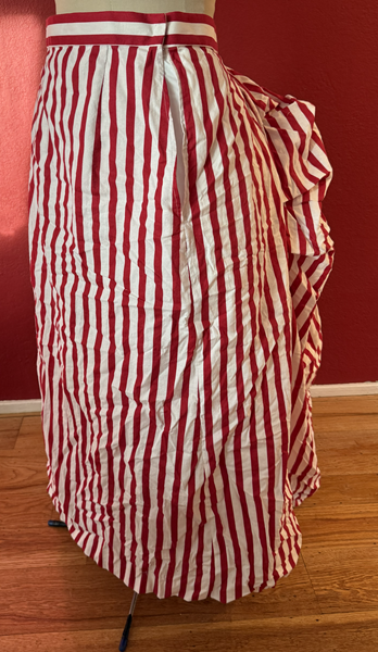 Reproduction 1885 Red Striped Underskirt Left Quarter View.Truly Victorian TV261