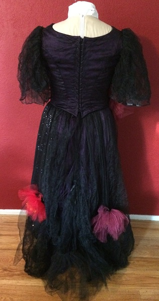 1890s Reproduction Black Tulle Ball Gown Dress Back.