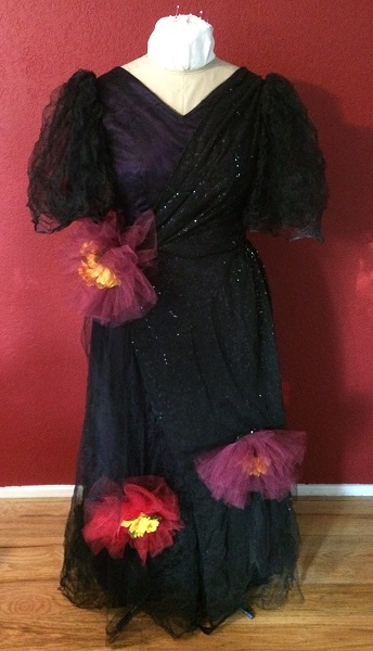 1890s Reproduction Black Tulle Ball Gown Dress Front. 