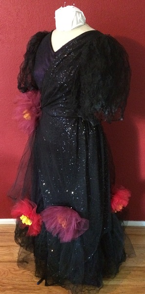 1890s Reproduction Black Tulle Ball Gown Dress Left Quarter View.
