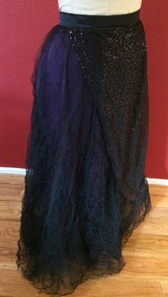 1890s Reproduction Black Tulle Ball Gown Skirt Right Quarter View. 
