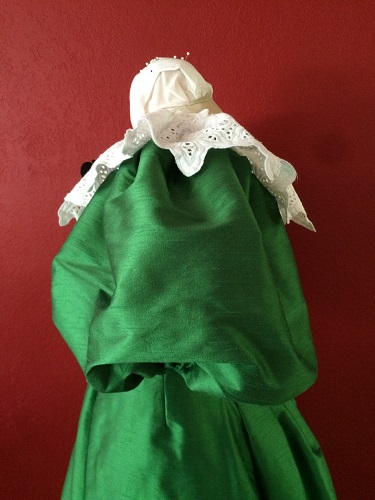 1890s Reproduction Green Ball Gown Bodice Left Quarter. 
