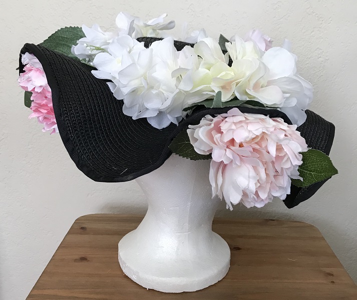Reproduction Edwardian Black Wavy Brimmed Hat Right Quarter View 
