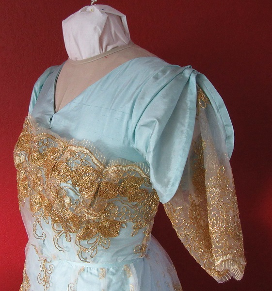 1890-1900s Reproduction Light Blue Ball Gown Bodice Left Quarter. 