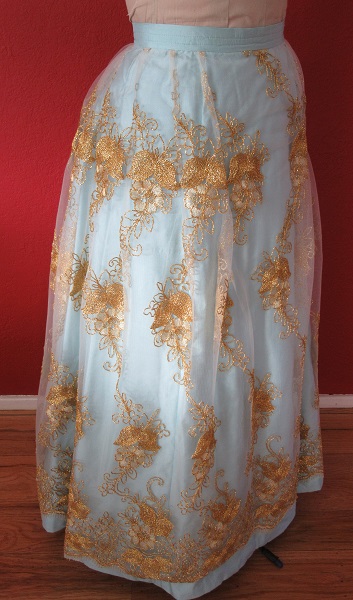 1890-1900s Reproduction Light Blue Ball Gown Skirt Right Quarter View. 