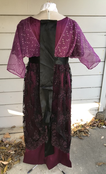 Reproduction 1910s Evening Dress Back - Burgundy Silk. Laughing Moon #104