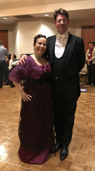 Reproduction 1910s Evening Dress - Burgundy Silk. Laughing Moon #104. At West Coast Ragtime Festival in 2019