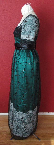 Reproduction 1910s Evening Dress Left - Green with ivory lace and black net overlay. Butterick B6190