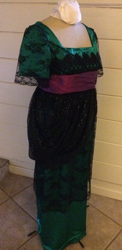 1910s Reproduction Green and Black Evening Dress 3/4 View