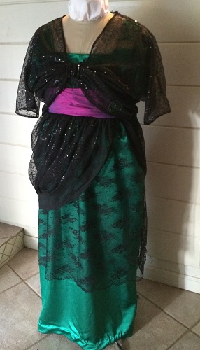 1910s Reproduction Green and Black Evening Dress With Over Bodice Wrap