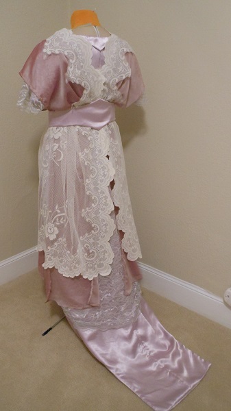Reproduction 1910s Evening Dress Back Left - Lavender and Lace. Laughing Moon #104