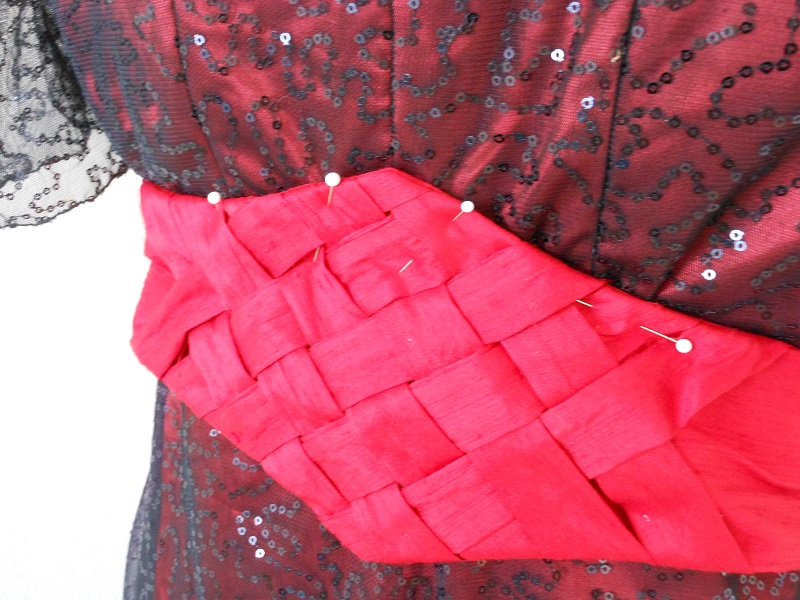 Reproduction 1910s Evening Dress - Red and Black. Belt Detail. 