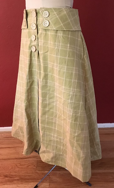 Reproduction 1916 Green Plaid Suit Skirt  Left Quarter View.