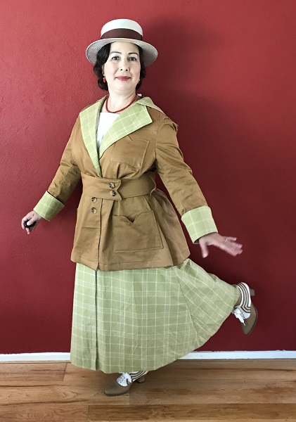Reproduction 1916 Green Plaid Suit Silly Kick Pose 