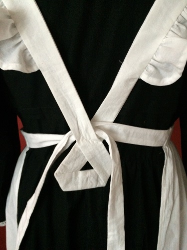 1910s Reproduction Edwardian Maid Apron Back Ties with tacked loop. 
