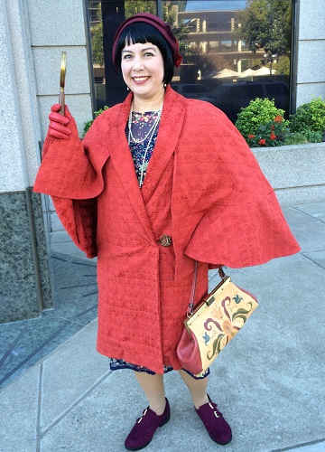 1920s Reproduction Red Orange Coat with Capelet