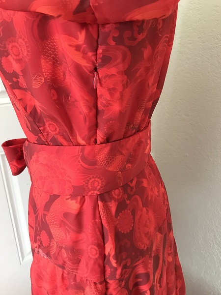 1927 Reproduction Red Koi Dress Zipper Detail 