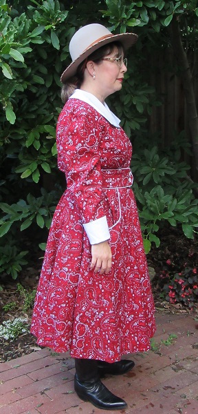 1950s Reproduction Western Swing Red Dog Dress  Right Quarter View. 