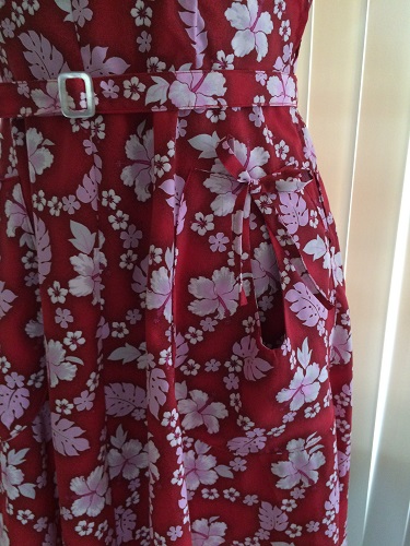 1950s reproduction retro Red Hawaiian Dress Butterick B6055 Belt and Pocket