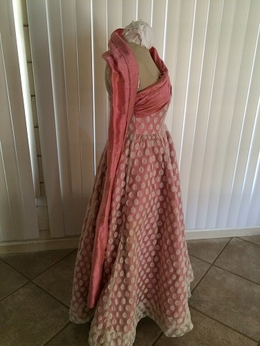 1952 reproduction retro Butterick 4918 pink silk evening dress with ivory spotted dotted net  Right