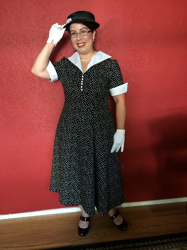 Reproduction 1952 black and white polka dot dress